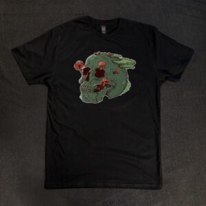 black t shirt with mushroom skull