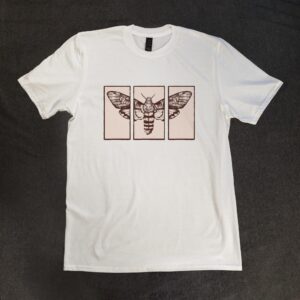 White tee with hawk moth