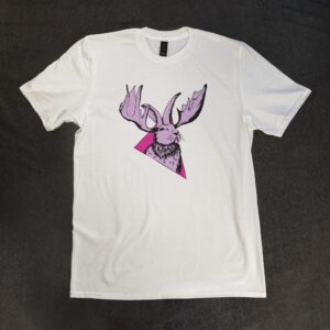 WHite tee shirt with jackalope