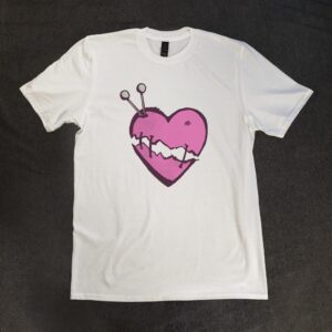 white tee with stitched heart