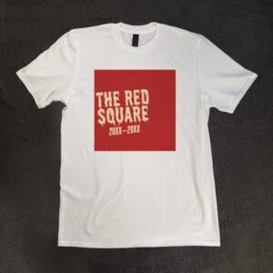 white tee shirt with red square